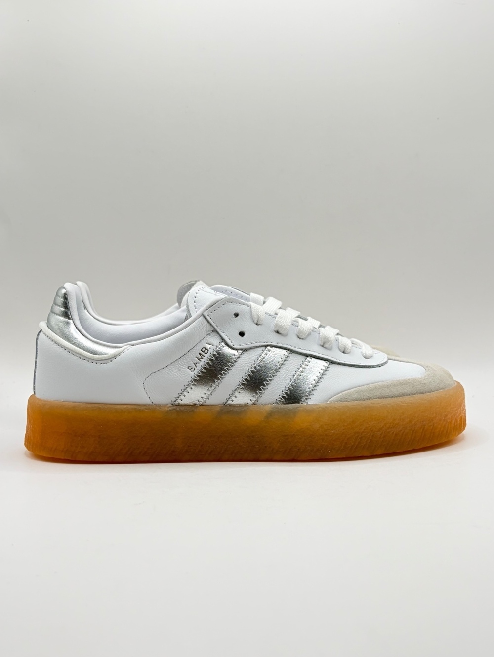 Adidas Sambae Women's Sneakers Size 6.5 White Silver with Gum Sole